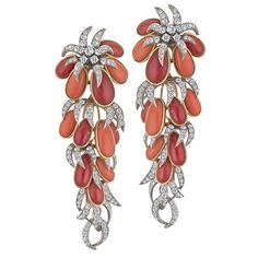 Cartier Coral and diamonds Cartier Earrings, Sparkling Jewelry, Diamonds Earrings, 3d Jewelry, Platinum Earrings, Cartier Jewelry, Coral Earrings, Diamond Brooch, Coral Jewelry