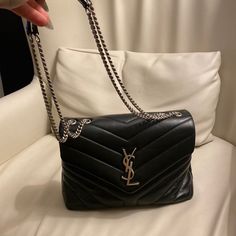 Ysl Medium Black Bag Like New. Worn A Few Times. Comes With Dust Bag. Ysl Lulu Bag, Black Handbags For Women, Ysl Black Large Bag, Ysl Black Purse, Ysl Bags Aesthetic, Luxury Handbags Aesthetic, Yves Saint Laurent Bag Outfit, Bags Aesthetic Black, Loulou Ysl Bag