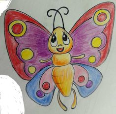 a drawing of a butterfly with colored wings