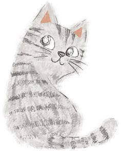 a drawing of a cat with big eyes