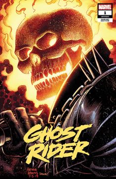 the cover to ghost rider, featuring a skull with flames coming out of its mouth