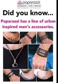 an advertisement for men's accessories with different types of bracelets and rings on it