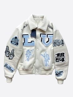 Louis Vuitton Louis Vuitton White & Blue Bunny Varsity Jacket | Grailed Luis Vuitton Outfits, Varsity Outfit, Louis Vuitton Jacket, Louis Vuitton Outfit, Varsity Jacket Outfit, Louis Vuitton White, Off White Jacket, Concept Clothing, Street Style Outfits Men