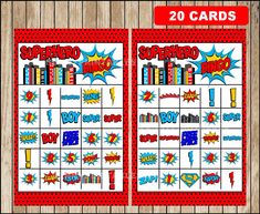 two superhero themed reward cards for the kids to play on their own board, each with different