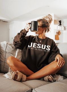 Display your faith in style with our JESUS christian crewneck sweatshirt curated with a unisex fit, this sweatshirt is pure comfort. This garment makes a special gift & is thoughtfully created for Christians wanting to express their faith and spark conversations about God!  .:The collar is ribbed knit, so it retains its shape even after washing. There are no itchy side seams.  .: Made with a medium-heavy fabric blend of 50% cotton and 50% polyester (8.0 oz/yd² (271.25 g/m this sweatshirt feels c Good Shirts, Faith Based Apparel, Aesthetic Christian Sweatshirts, Christen Sweatshirts, Christian Sweatshirts Cricut, Christian Crew Neck Sweatshirt, Christian Apparel Sweatshirts & Hoodies, Jesus Clothes, Jesus Sweatshirts