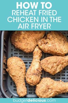 fried chicken in the air fryer with text overlay