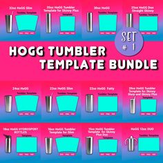 the hog tumbler template bundle is shown in blue and pink with instructions for how to use