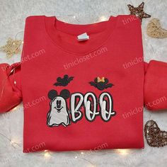 Mickey Mouse Boo Spooky Embroidered Sweatshirt, Disney Halloween Embroidered T-shirt, Best Halloween Gift Ideas Halloween Mickey Mouse Crew Neck Top, Disney Long Sleeve Halloween Sweatshirt, Embroidered Long Sleeve T-shirt For Halloween, Disney Halloween T-shirt With Character Print, Halloween Mickey Mouse Short Sleeve T-shirt, Embroidered Clothes, Embroidered Tshirt, Disney Halloween, Embroidered Sweatshirts