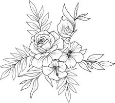 a bouquet of flowers with leaves and buds on a white background coloring pages for adults