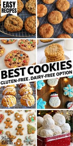 gluten-free cookie recipes photo collage Popular Christmas Cookies, Allergy Free Cookies, Oatmeal And Peanut Butter, Movie Night Snack Ideas, Gluten Free Macaroons, Egg Free Cookies Recipes, Mama Knows Gluten Free, Egg Free Paleo, Gluten Free Cookies Easy