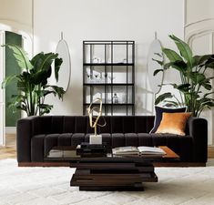 a living room filled with furniture and plants