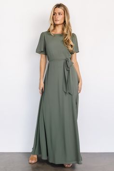 Naomi Short Sleeve Maxi Dress | Dark Sage - Baltic Born Sage Green Mother Of The Groom Dress, Modest Green Bridesmaid Dresses, Lds Bridesmaid Dresses, Dark Sage Green Bridesmaid Dresses, Plain Long Dress, Green Dress Formal, Modest Bridesmaid Dress, Bridesmaid Dresses Modest, Maxi Dress Dark