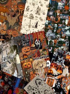 many different halloween pictures are arranged together