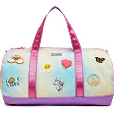 Introducing the rainbow girls duffle bag by Little Chicken where style meets functionality in the most vibrant way! Adorned with whimsical patches and crafted from durable polycanvas, this duffle bag is a must-have accessory for every little fashionista. Designed to withstand the rigors of everyday use, this bag features a sturdy construction that can keep up with even the most adventurous spirits. The easy-to-clean nylon lining ensures that spills and messes are a breeze to handle, keeping the Bag With Patches, Lilac Glitter, Chicken Shop, Letter Patches, Varsity Letter, Buy Buy Baby, Dance Class, Elsa Frozen, Mini Boden