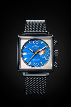 Limited to 500 units, the latest edition of the Mackinac features a unique 40mm square stainless steel case with an exhibition case back window that reveals the automatic SW511.bhc movement inside. The Bermuda blue dial pops with orange and off-white details and contrasts with the three-tone blue yacht timer sub dial. With a new quick-release stainless steel mesh bracelet and a 10 ATM rating, it’s the perfect naval companion for sport or leisure—whatever floats your boat. Float Your Boat, White Details, Stainless Steel Mesh, Steel Mesh, Quick Release