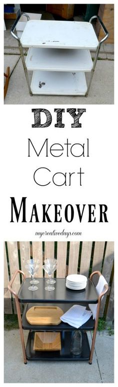 diy metal cart makeover with paint and wood for the top, bottom and bottom