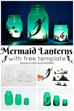 mermaid jars with free printables to make them glow in the dark