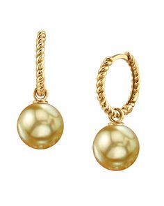 These elegant pearl hoop earrings feature two 8-9mm AAA quality Golden South Sea pearls, handpicked for their incredible luster and overtones. The pearls are mounted on the finest 14K Gold. Approximate height for each earring is 1 inch.
These earrings come packaged in a beautiful jewelry gift box, perfect for gifting. Golden Pearl Jewelry, Pearl Earrings Designs, South Sea Pearls Earrings, Simple Studs, Popular Earrings, Single Pearl Necklace, Golden Pearl, Pearl Strands Necklace, Earrings Golden