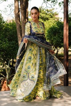 Tasnim – Sania Maskatiya International Designer Green Lehenga With Printed Motifs, Designer Pista Green Anarkali Set With Printed Motifs, Pista Green Sharara With Printed Motifs For Wedding, Traditional Slub Silk Lawn Suit With Gota Work, Green Bohemian Anarkali Set With Printed Motifs, Bohemian Green Anarkali Set With Printed Motifs, Green Sharara With Printed Motifs For Wedding, Green Printed Sharara For Wedding, Green Wedding Sharara With Printed Motifs