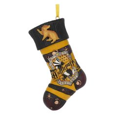 harry potter christmas stocking with hogwarts crest on the bottom and hogwart's tail