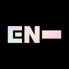 the letter e n is made up of white and pink letters on black background, which are