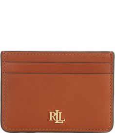 From Lauren Ralph Lauren&#x2C; the Slim Leather Card Case features:Crafted from supple leather&#x2C; the streamlined silhouette of this card case is accented with signature "LRL" hardwareTwo card slots and one ID window at the exteriorOne slip pocket at the interior"LRL" metal hardware at the frontLined with failleDimensions approx. 3" H x 4.5" L x 0.25" DShell: 100% leatherLining: 100% polyesterImported. Classic Cognac Card Holder With Card Slots, Cognac Leather Card Holder With Interior Slots, Rectangular Leather Card Holder In Cognac, Ralph Lauren Wallet, Leather Card Case, Card Case, Ralph Lauren, Wallet, Leather