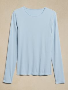 Ribbed Crew-Neck T-Shirt | Banana Republic Parisian Blue, Hip Length, Uniqlo, Long Sleeve Shirt, Neck T Shirt, Banana Republic, Sleeve Shirt, Long Sleeve Shirts, Light Blue