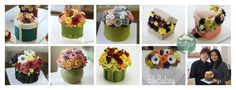 a collage of photos showing different flowers in vases and on top of each other