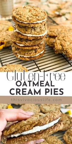 a stack of oatmeal cream sandwiches on a cooling rack