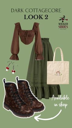 Wicked Shoes Boutique's Amazon Page Hobbitcore Outfits, Dark Cottagecore Aesthetic Outfits, Cottage Aesthetic Outfit, Dark Cottagecore Outfits, Dark Cottagecore Fashion, Cottagecore Shoes, Cottage Core Outfit, Shoes Boutique, Cottagecore Outfit