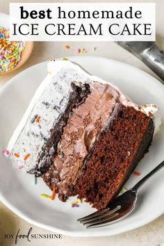 a slice of homemade ice cream cake on a white plate