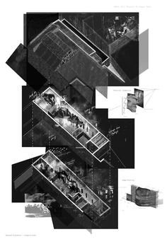 an aerial view of a building with many different sections