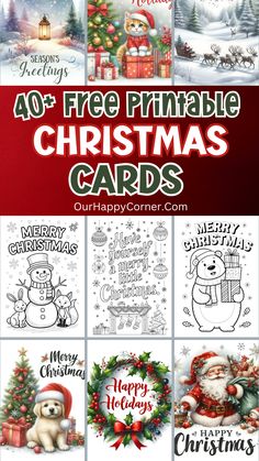 christmas cards with the words 40 free printable christmas cards