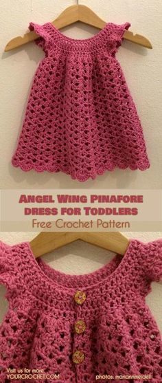 the crochet pattern for an angelwing pinafore dress for toddlers