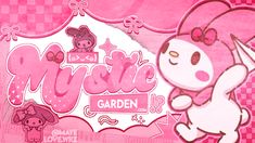 a pink poster with an image of a cartoon character on it's face and the words music garden