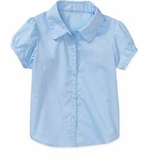 This George toddler girl uniform short sleeve blouse is an ideal choice for your baby girl's school uniform. This collared short sleeve shirt has a stylish button down front closure and is a comfortable fit. This blouse can be worn during warmer school months or paired with a sweater or jacket for colder months as well.  George Toddler Girl Uniform Short Sleeve Blouse: 55% Cotton/ 45% Polyester Short sleeve Button down front closure Flat collar Size 4T Color: Light Blue Blue Shirt Girl, Blouse Pattern Free, Girl Uniform, Polo Blouse, Sewing Alterations, Flat Collar, Girls Uniforms, Size 4t, Baby & Toddler Clothing