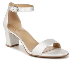 Anchored by a comfortable ankle strap, the Vera block heel sandal offers a striking silhouette and an insole that keeps feet feeling great all day. From Naturalizer. Block Heels With Cushioned Footbed And Open Heel, Formal Sandals With Cushioned Footbed And Block Heel, Cushioned Block Heels With Ankle Strap, Block Heels With Cushioned Footbed And Ankle Strap, White Satin Fabric, Wide Width Heels, Ankle Strap Block Heel, Strap Sandals Women, Dress Shoes Womens