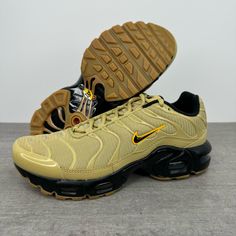 Nike Air Max Plus Gs Sneakers Youth's Size 6y Women's Size 7.5 Wheat/Black Dz6308-700 Brand New Without Box Casual Brown Running Shoes With Air Cushioning, Nike Gold Casual Sneakers, Nike Casual Gold Sneakers, Casual Gold Nike Sneakers, Gold Casual Sneakers With Air Max Cushioning, Casual Gold Sneakers With Air Max Cushioning, Black Nike Sneakers, Nike Training Shoes, Nike Tanjun