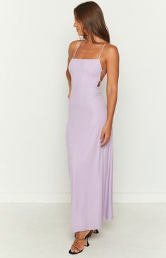 * Purple Mesh Maxi Dress 
 * Your next formal () event is sorted in this stunning lilac mesh maxi dress (). Obsessed with this tie up back style and mesh outer layer. Be sure to add heels () and dainty jewellery for a gorgeous look! 
 * 
 
 * Maxi length 
 * Mid weight material 
 * Lots of stretch 
 * Adjustable criss cross tie up back 
 * Lined 
 * Mesh outer layer 
 * Straight neckline Sleeveless Lavender Maxi Dress For Prom, Purple Maxi Dress For Prom, Purple Maxi Dress For Prom Season, Purple Maxi Dress For Evening Prom, Spring Formal Maxi Dress With Tie Back, Solid Spring Gala Dress, Solid Color Spring Gala Dress, Lavender Maxi Dress For Summer Prom, Lavender Maxi Dress For Spring Prom