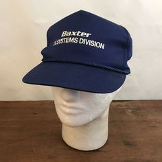 - Baxter IV Systems Division Blue Cotton Snapback Trucker Cap Hat CH15 - Good used condition with some wear/headband stains. Vintage Blue Dad Hat, Vintage Blue Dad Hat Baseball Cap, Vintage Blue Snapback Dad Hat, Vintage Blue Baseball Dad Hat, Vintage Blue Baseball Cap For Outdoor, Cap Design, Ball Cap, Graphic Shirts, Trucker Cap