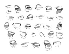 an image of various shapes and sizes of lips on a white background, drawn by hand