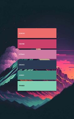 the color scheme for an iphone wallpaper with mountains in the background and clouds above