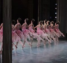 a group of ballerinas in pink tutu skirts are lined up on stage