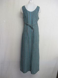 "Summer Sleeveless Plaid Dress Maxi shift dress Cool and comfy ~ Smart and Simple Gorgeous Linen/Cotton fabric...high quality JLNY Casual elegance Medium 40\" bust 15\" shoulder 38\" waist 44\" hip 52\" long Get out your sandals!" Plaid Cotton Sleeveless Dress, Plaid Sleeveless Lined Dress, Fitted Sleeveless Cotton Maxi Dress, Sleeveless Lined Cotton Dress, Green Sleeveless Lined Maxi Dress, Sleeveless Cotton Maxi Dress With Lining, Casual Fitted Sleeveless Lined Dress, Vintage Sleeveless Lined Maxi Dress, Retro Fitted Sleeveless Cotton Dress