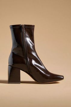 Silent D Carina Heeled Ankle Boots | Anthropologie Fall Faves, Plastic Heels, Brown Fits, Red Fits, Wedding Sale, Denim Details, 50 Fashion, Heeled Ankle Boots, Synthetic Leather