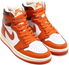 Air Jordans Retro 1 High, White Nike High-top Sneakers For Outdoor, Orange Mochi, Orange Nike Shoes, Cute Jordans, Nike Air Jordan 1 High, Goth Clothes, Orange Sneakers, Jordan Retro 1