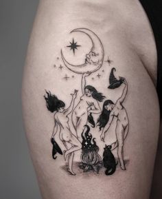 Wicca Tattoo, Cool Nature Tattoos, Witchy Tattoos, Tummy Tattoo, Wicked Tattoos, Witch Tattoo, 4 Tattoo, Spooky Tattoos