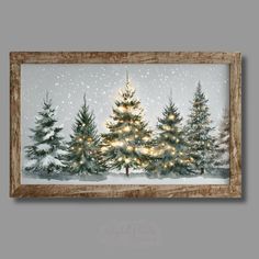 a painting of christmas trees in the snow