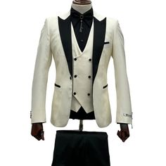 This Ivory Tuxedo - Cream Wedding Suit Is Perfect For Groom And Groomsmen Center Vent Slim Fit Suit 1 Button Shawl Lapel Double Breast Vest. Fitted White Suit For Wedding, White Three-piece Suit With Notch Lapel For Party, White Slim Fit Tuxedo Suit, Beige Fitted Tuxedo Set, White Tuxedo Business Set, Beige Tuxedo Suit For Groom, White Slim Fit Tuxedo With Notch Lapel, White Slim Fit Three-piece Suit For Formal Occasions, Elegant White Slim Fit Three-piece Suit