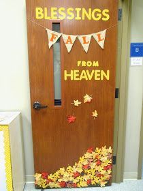 an image of a door with leaves on it and the words blessings fall from heaven